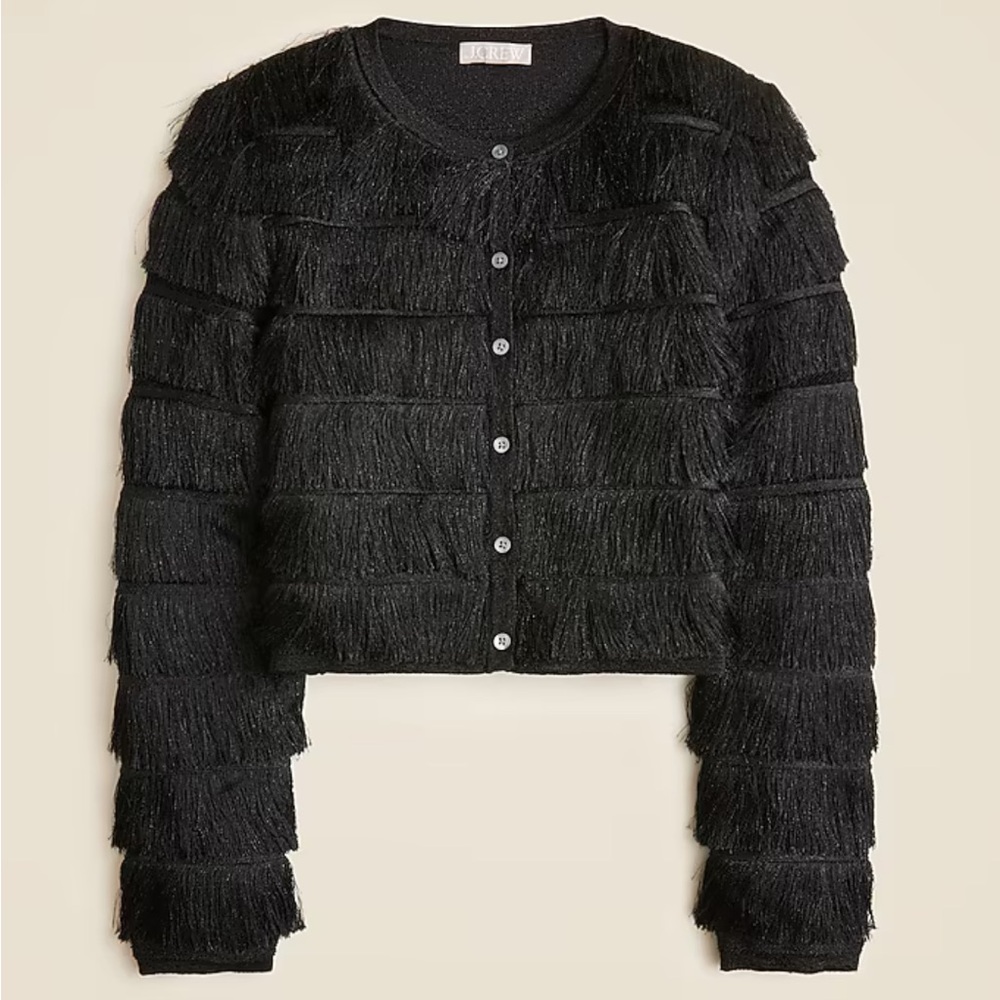 J. Crew Fringe Cardigan in Metallic Yarn